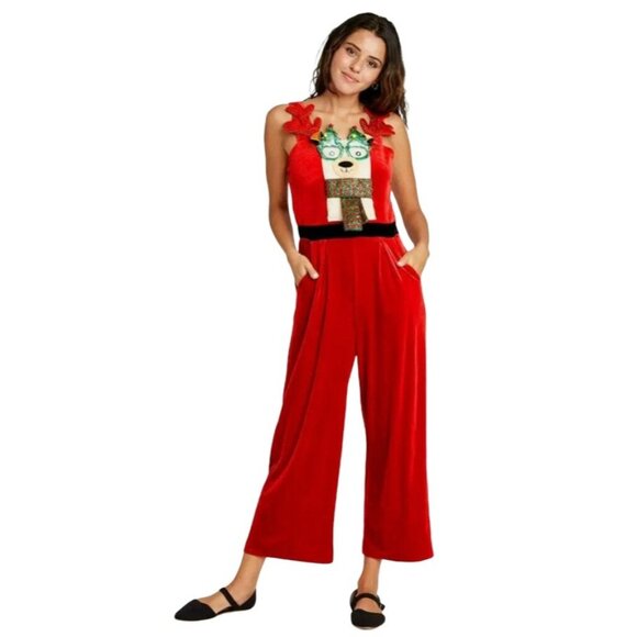 Reindeer Ugly Christmas Party Jumpsuit Women's XXL 2XL Red Black Green‎ NEW - Picture 10 of 11